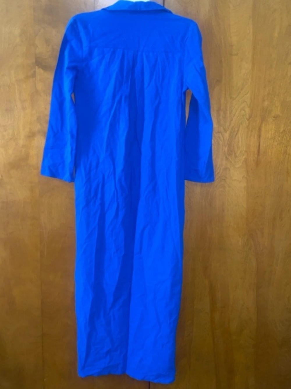 Blue Small Collared Button Down Shirt Dress Side Slits Roll Tab Long Sleeves - Picture 2 of 8